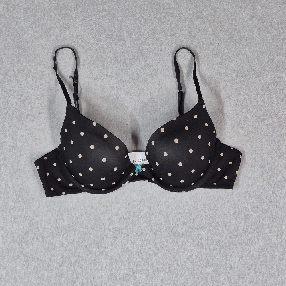 Victoria's Secret Women Bra 36C Black Polka Dot T Shirt Underwired READ